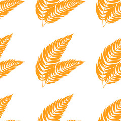 Color seamless pattern of flat abstract isolated orange leaf curving in different directions