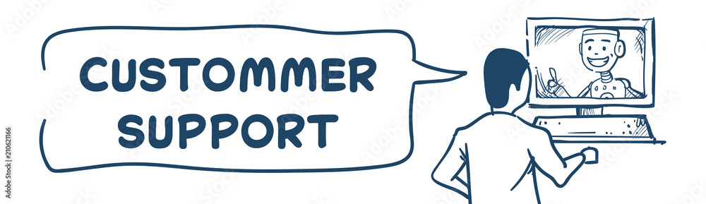 Poster support center robot agent computer artificial intelligence client online operator customer and tech