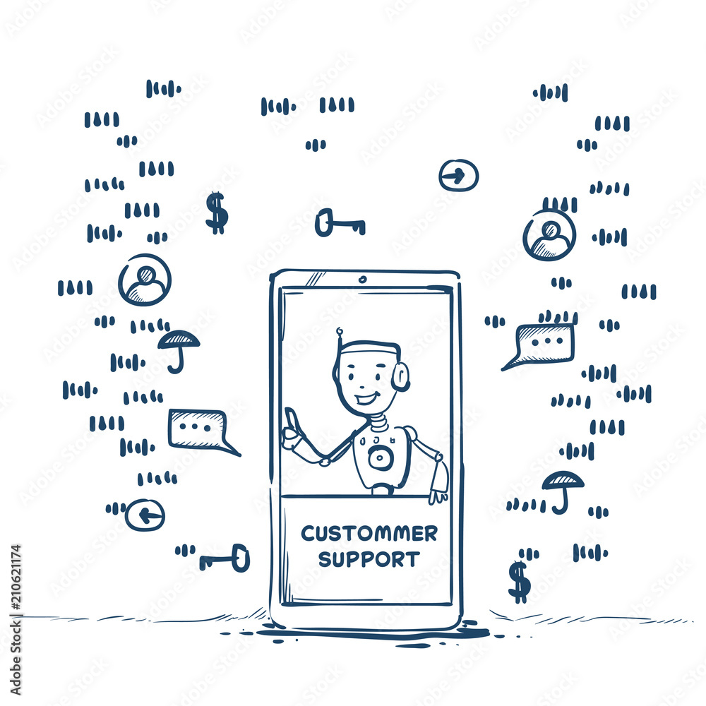 Poster support center robot agent mobile application artificial intelligence client online operator custome