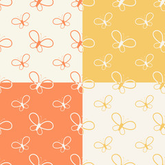 set of colored seamless pattern from silhouettes of butterflies against a light background. abstract vector art illustration