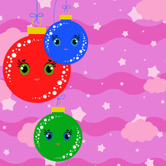 Set of flat colored isolated Christmas tree balls. Lovely cartoon for decorating postcards and design.