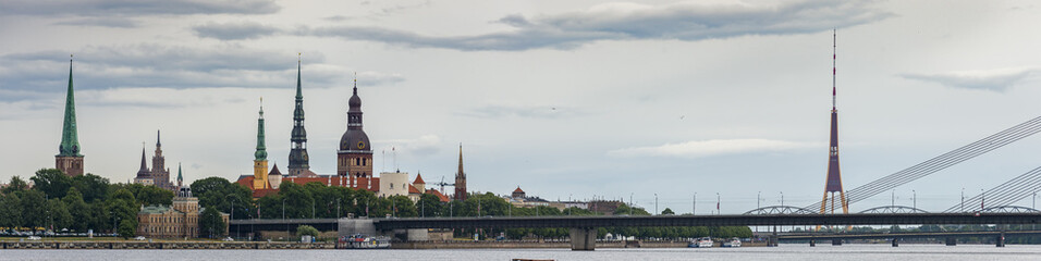 Panoramic view on historical center of old Riga - the capital of Latvia and the largest city of Baltic region widely known by its unique medieval and Gothic architecture