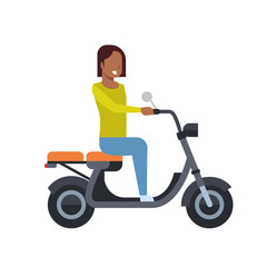 Fototapeta na wymiar african girl riding electric scooter over white background. electric bike concept. cartoon full length character. flat style vector illustration