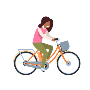 african woman riding electric bike over white background. cycling concept. cartoon full length character. flat style vector illustration