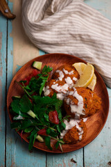  Beet falafel with tahina sauce and green salad