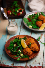  Beet falafel with tahina sauce and green salad