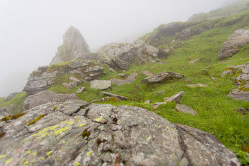 Mystic rock foggy mountains 