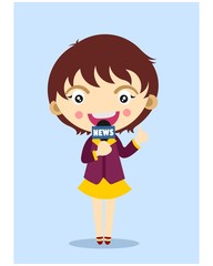 cute little kids reporter news girl cartoon character