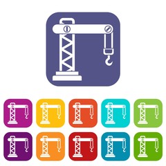 Crane icons set vector illustration in flat style in colors red, blue, green, and other