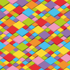 Colorful isometric seamless pattern. Random cubes puzzle vector background.