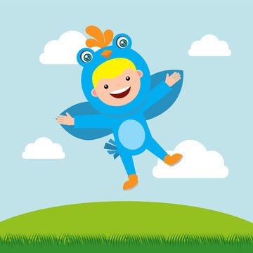 kids in bird costume illustration