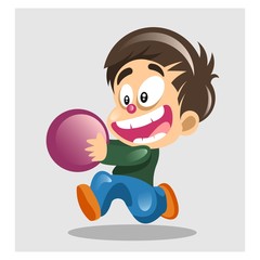 cute little kids playing a purple ball cartoon character