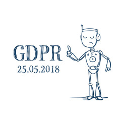robot Artificial Intelligence General Data Protection Regulation GDPR server security guard over white background hand drawn vector illustration