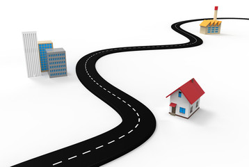 road and buildings isolated