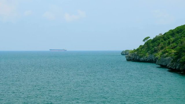 Dramatic seascape view with oil tanker ship from koh sichang, chon buri, thailand, HD video with copy space