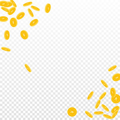 Chinese yuan coins falling. Scattered small CNY coins on transparent background. Glamorous scatter abstract corners vector illustration. Jackpot or success concept.