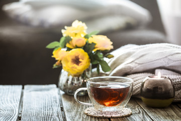 still life a cup of tea with flowers