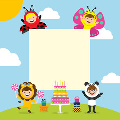 birthday card template with kids in animal costume
