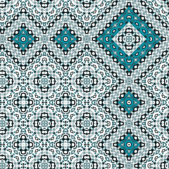 Seamless Oriental pattern . Black, turquoise ornament on white background.
