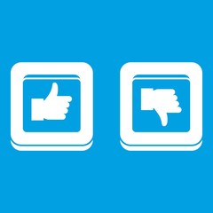 Signs hand up and down in squares icon white isolated on blue background vector illustration