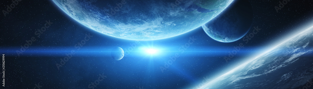 Wall mural panoramic view of planets in distant solar system 3d rendering elements of this image furnished by n