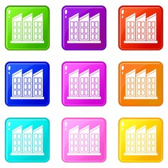 Building icons of 9 color set isolated vector illustration