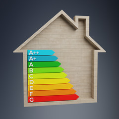 3D rendering energy rating chart in a wooden house