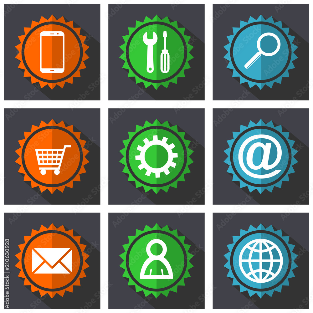 Poster web icon set, smartphone tools internet shopping cart colorful vector symbols in eps 10