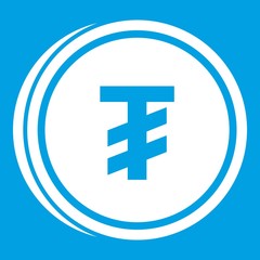 Tugrik coin icon white isolated on blue background vector illustration
