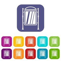 Advertising sign icons set vector illustration in flat style in colors red, blue, green, and other