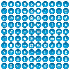 100 child health icons set in blue circle isolated on white vector illustration