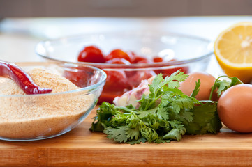 Assorted cooking ingredients at kitchen