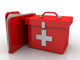 3d rendering First aid kit with hospital folder