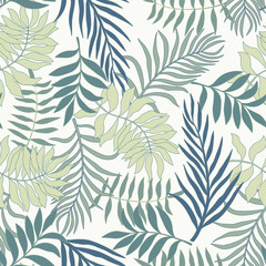 Fototapeta premium Tropical background with palm leaves drawn in the shape of a heart. Summer vector illustration