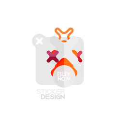 Flat design cross shape geometric sticker icon, paper style design with buy now sample text, for business or web presentation, app or interface buttons