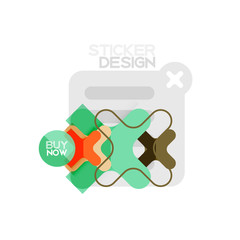 Flat design cross shape geometric sticker icon, paper style design with buy now sample text, for business or web presentation, app or interface buttons