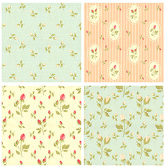 Collection of retro seamless patterns in shabby chic style