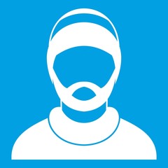 Bearded man avatar icon white isolated on blue background vector illustration