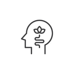 Human head with plant outline icon. linear style sign for mobile concept and web design. Calm simple line vector icon. Symbol, logo illustration. Pixel perfect vector graphics