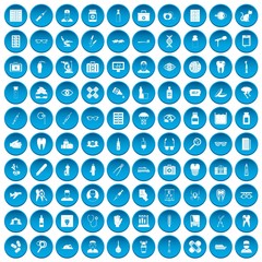 100 doctor icons set in blue circle isolated on white vector illustration