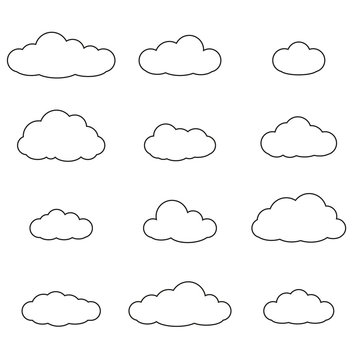 Cloud outline set. Cloud line icon collection isolated on white background. Vector illustration.