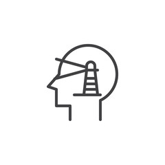 Human head with lighthouse outline icon. linear style sign for mobile concept and web design. Perspective Vision simple line vector icon. Symbol, logo illustration. Pixel perfect vector graphics