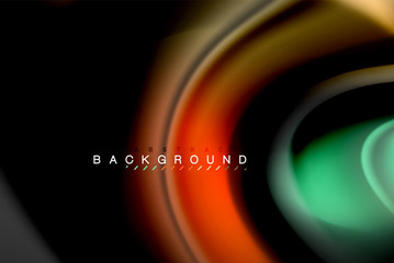 Fluid liquid colors design, colorful marble or plastic wavy texture background, glowing multicolored elements on black, for business or technology presentation or web brochure cover design, wallpaper
