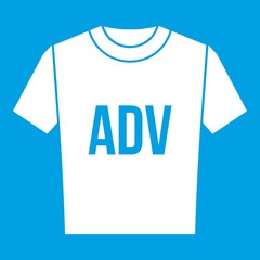 Naklejka premium T-shirt with print ADV icon white isolated on blue background vector illustration