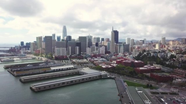 Aerial cityscape flythrough video of San Francisco skyline - Orbit Shot