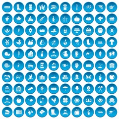 100 farm icons set in blue circle isolated on white vector illustration