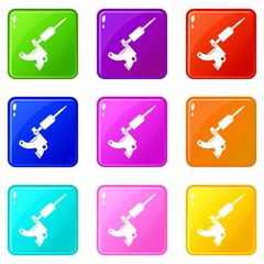 Coil tattoo machine icons of 9 color set isolated vector illustration