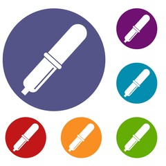 Pipette icons set in flat circle red, blue and green color for web