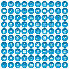 100 finance icons set in blue circle isolated on white vector illustration