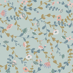 Meadow. Wildflowers pattern. Hand drawn Floral pattern. Seamless vector texture. Elegant template for fashion prints. Surface with meadow flowers and herbs.